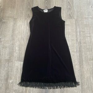 VELVET// Clio Velvet sheath dress with beaded fringe trim black Petite S
